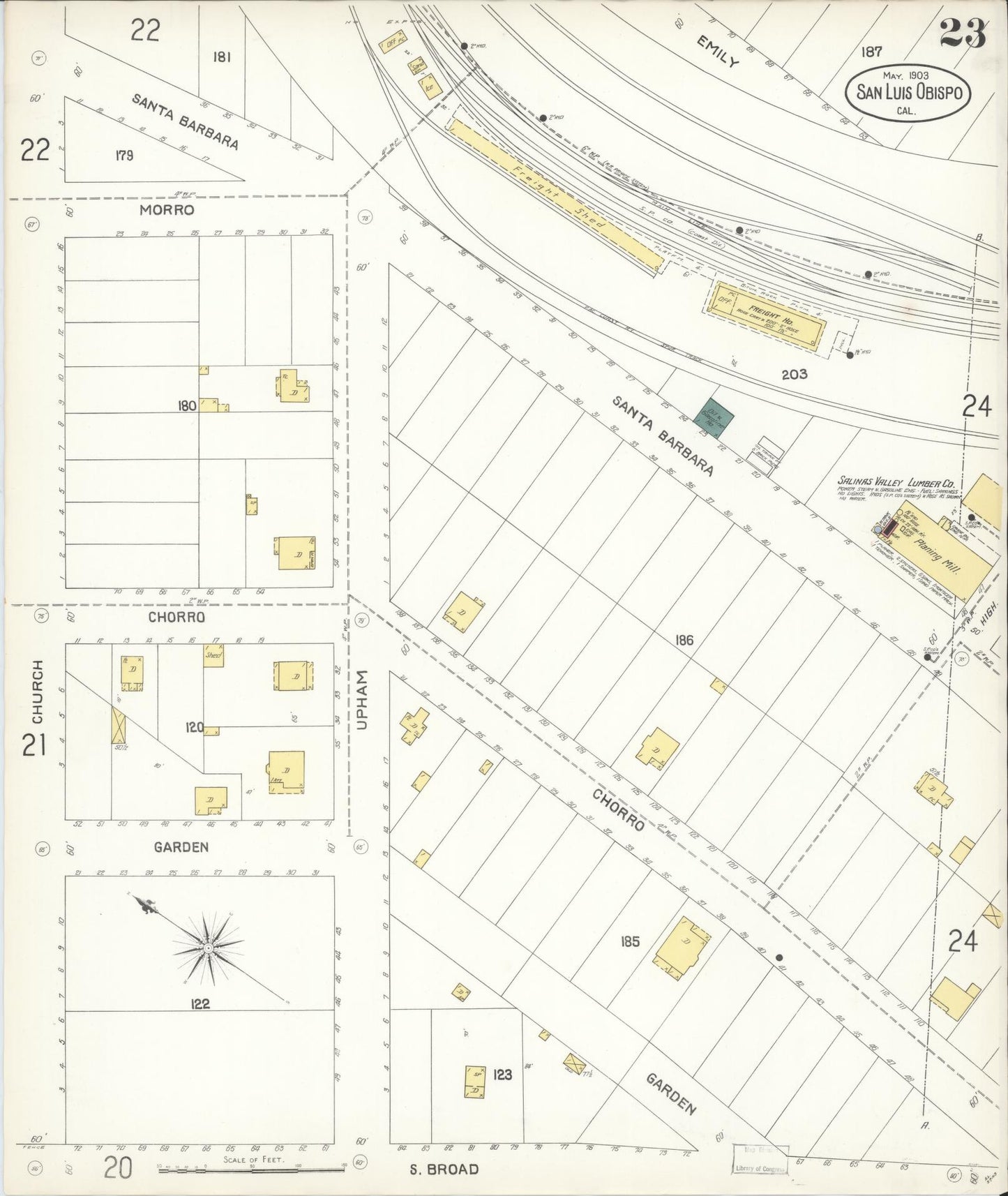 Sanborn Fire Insurance Map from San Luis Obispo, San Luis Obispo County, California (1903), Sheet #0023 - Complete Map Set gallery image, historic Sanborn map, vintage wall art, California California