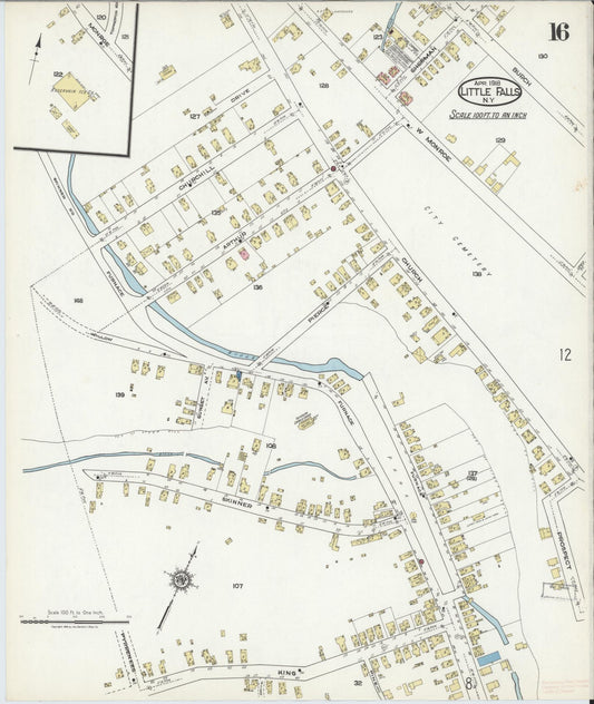 Sanborn Fire Insurance Map from Little Falls, Herkimer County, New York (1918), Sheet #0016 - Historic Sanborn Fire Insurance Map Print, vintage old map wall art, antique decor, genealogy gift, New York New York map