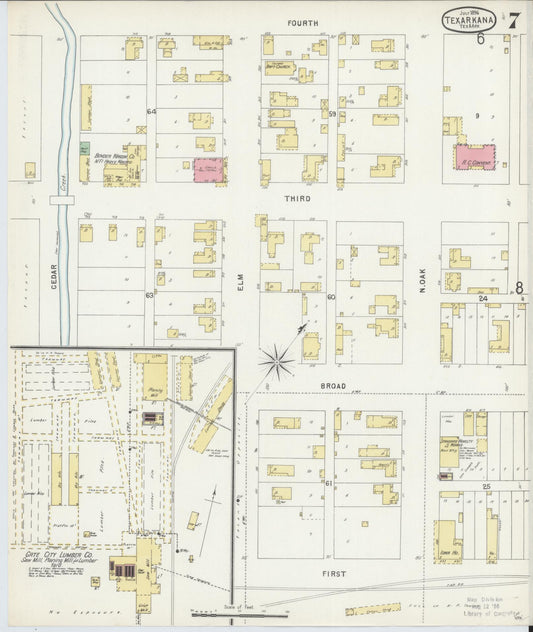 Sanborn Fire Insurance Map from Texarkana, Bowie County, Texas (1896), Sheet #0007 - Historic Sanborn Fire Insurance Map Print, vintage old map wall art, antique decor, genealogy gift, Texas Texas map