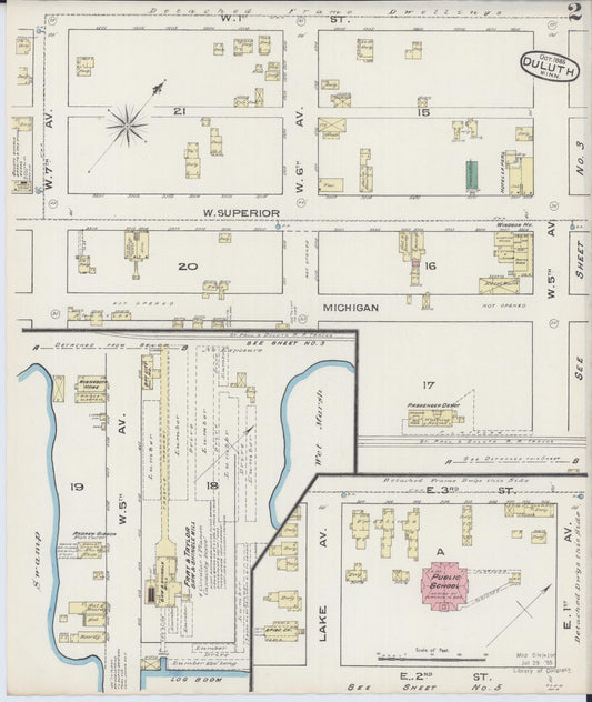 Sanborn Fire Insurance Map from Duluth, Saint Louis County, Minnesota (1885), Sheet #0002 - Historic Sanborn Fire Insurance Map Print, vintage old map wall art, antique decor, genealogy gift, Minnesota Minnesota map
