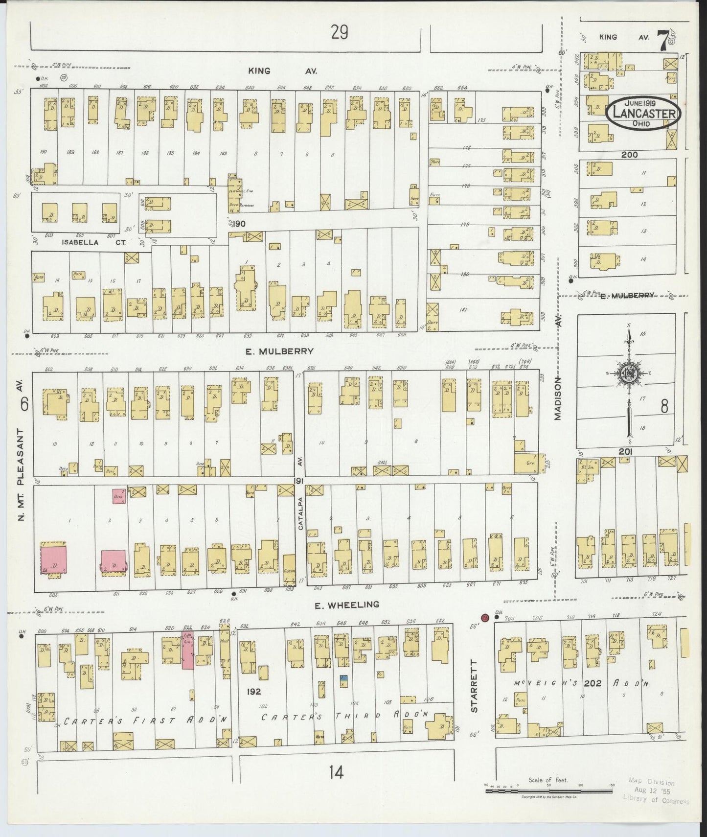 Sanborn Fire Insurance Map from Lancaster, Fairfield County, Ohio (1919), Sheet #0007 - Historic Sanborn Fire Insurance Map Print, vintage old map wall art, antique decor, genealogy gift, Ohio Ohio map