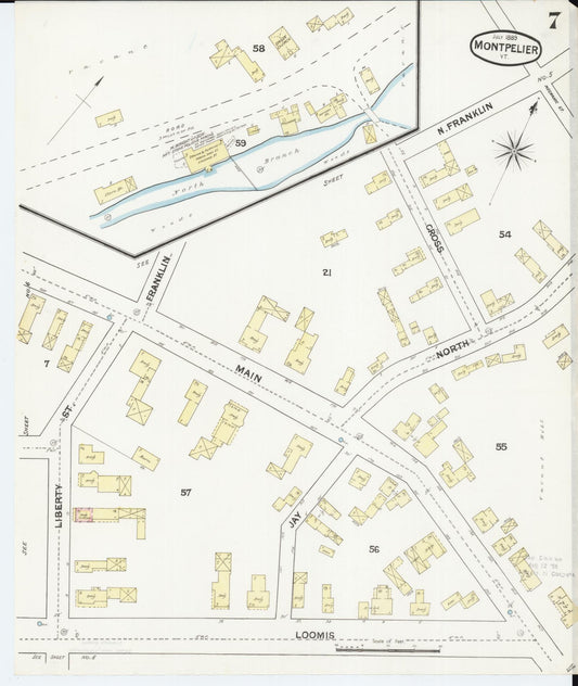 Sanborn Fire Insurance Map from Montpelier, Washington County, Vermont (1889), Sheet #0007 - Historic Sanborn Fire Insurance Map Print, vintage old map wall art, antique decor, genealogy gift, Vermont Vermont map