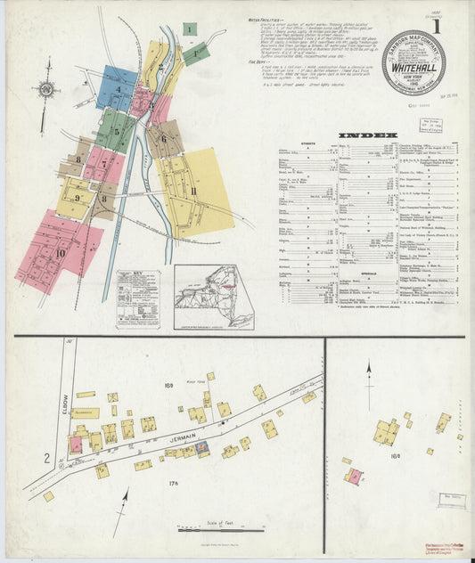 Sanborn Fire Insurance Map from Whitehall, Washington County, New York (1916), Sheet #0001 - Historic Sanborn Fire Insurance Map Print, vintage old map wall art, antique decor, genealogy gift, New York New York map