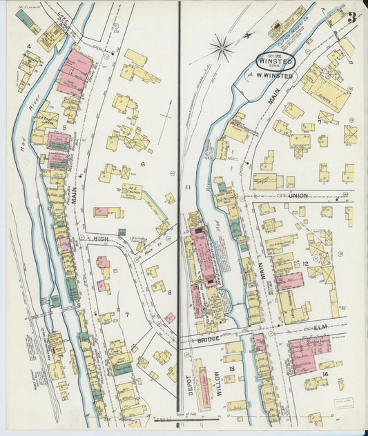 Sanborn Fire Insurance Map from Winsted, Litchfield County, Connecticut (1892), Sheet #0003 - Historic Sanborn Fire Insurance Map Print, vintage old map wall art, antique decor, genealogy gift, Connecticut Connecticut map