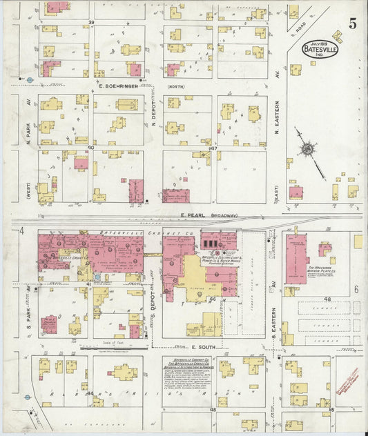 Sanborn Fire Insurance Map from Batesville, Ripley County, Indiana (1919), Sheet #0005 - Historic Sanborn Fire Insurance Map Print, vintage old map wall art, antique decor, genealogy gift, Indiana Indiana map