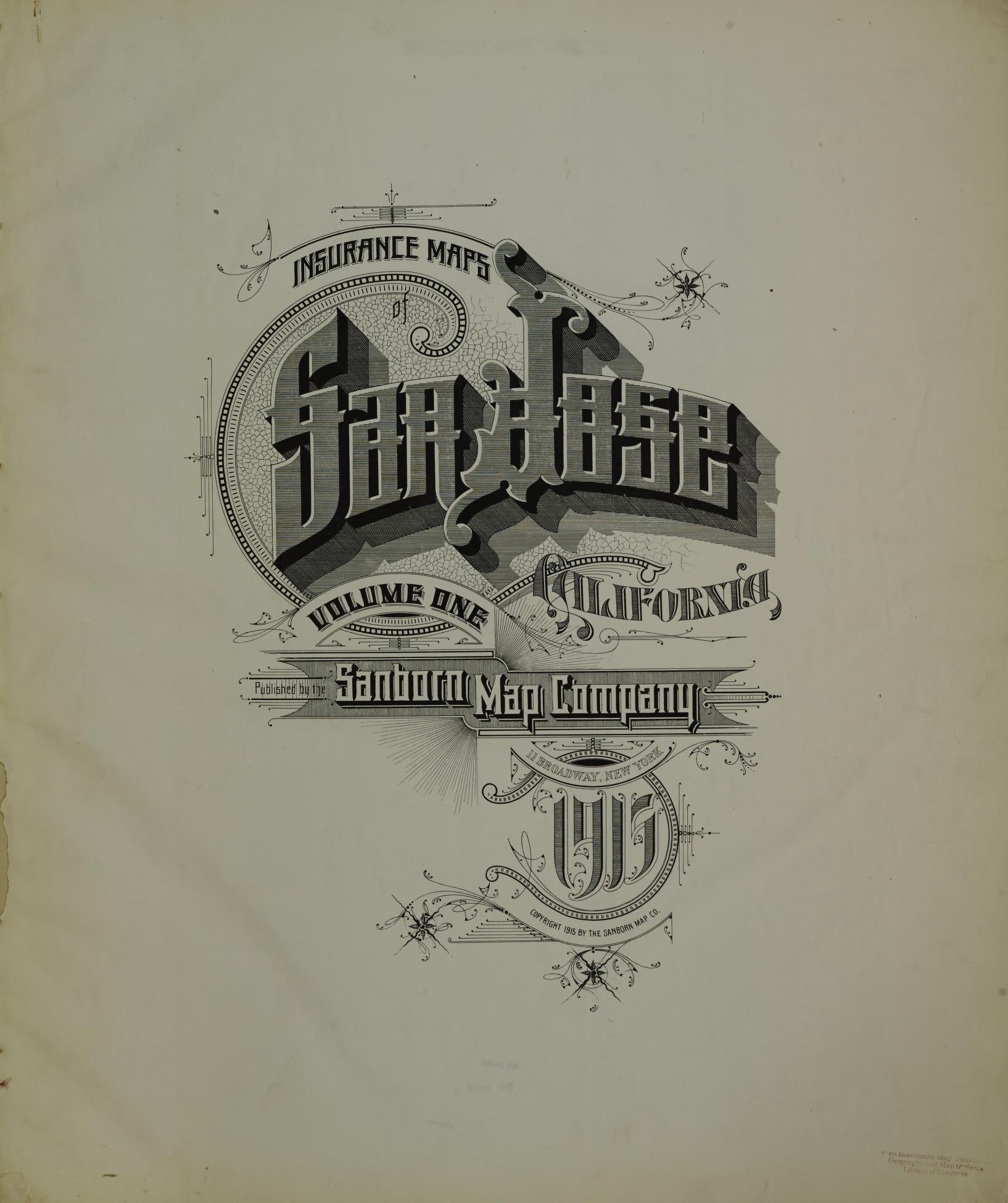 Sanborn Fire Insurance Map from San Jose, Santa Clara County, California (1915), Sheet #0001 - Complete Map Set gallery image, historic Sanborn map, vintage wall art, California California