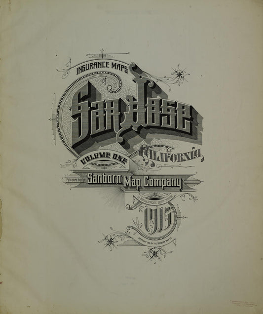Sanborn Fire Insurance Map from San Jose, Santa Clara County, California (1915), Sheet #0001 - Complete Map Set gallery image, historic Sanborn map, vintage wall art, California California