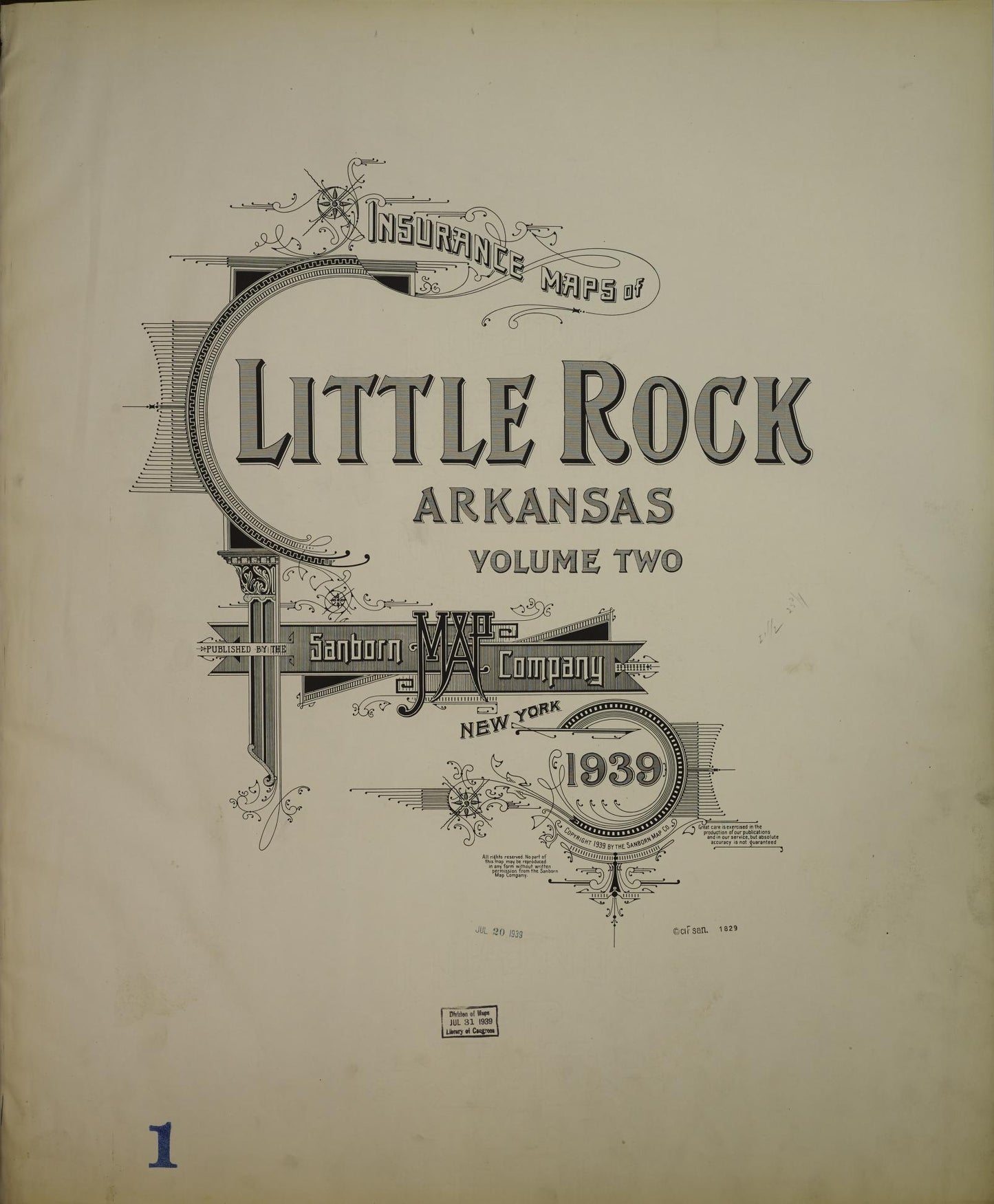 Sanborn Fire Insurance Map from Little Rock, Pulaski County, Arkansas (1939), Sheet #0001 - Complete Map Set gallery image, historic Sanborn map, vintage wall art, Arkansas Arkansas