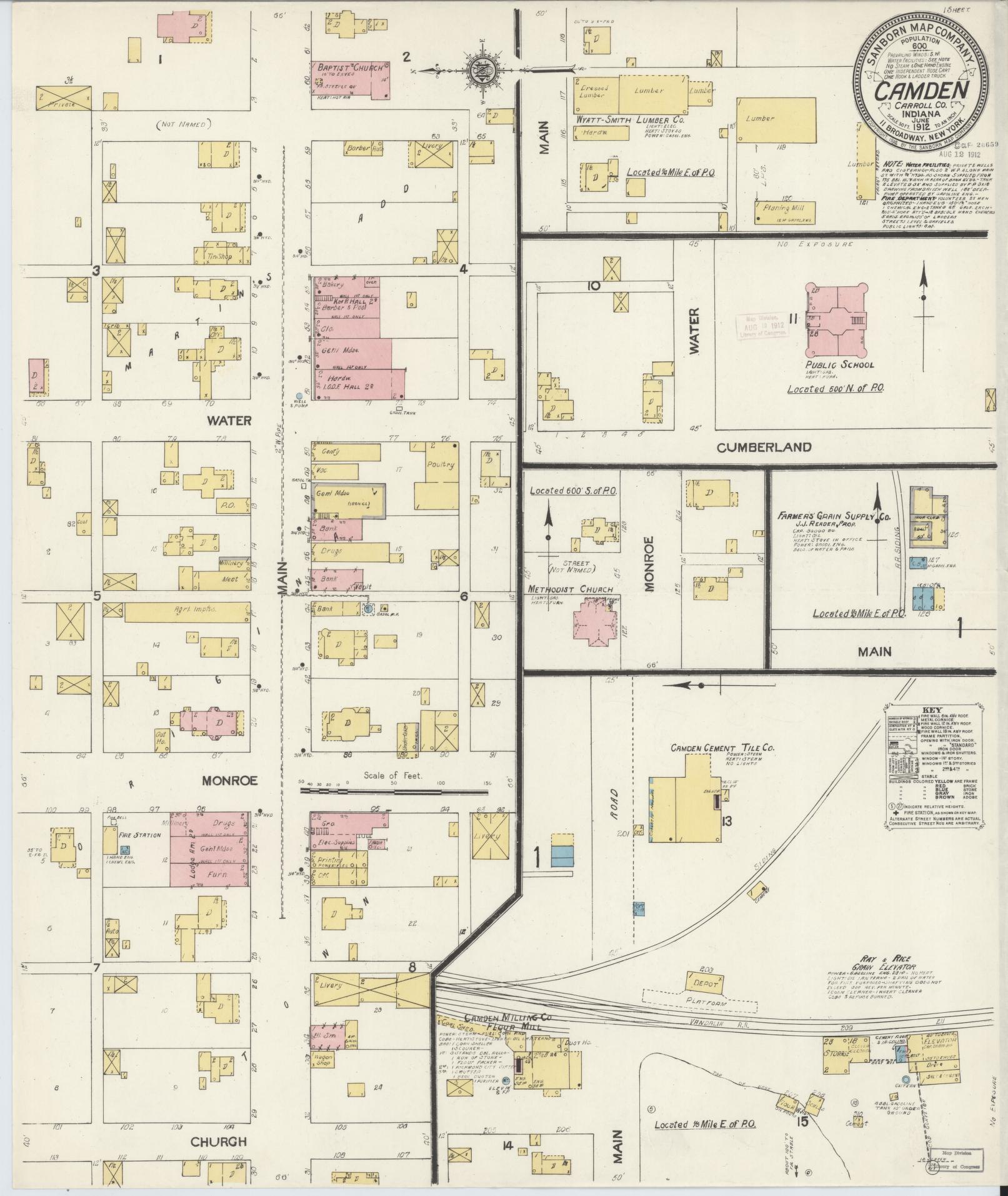 Sanborn Fire Insurance Map from Camden, Carroll County, Indiana. (1912) – Historic Sanborn Fire Insurance Map Print