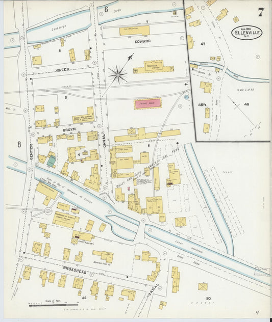 Sanborn Fire Insurance Map from Ellenville, Ulster County, New York (1905), Sheet #0007 - Historic Sanborn Fire Insurance Map Print, vintage old map wall art, antique decor, genealogy gift, New York New York map
