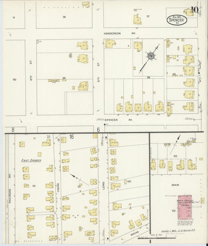 Sanborn Fire Insurance Map from Spencer, Rowan County, North Carolina (1913), Sheet #0010 - Complete Map Set gallery image, historic Sanborn map, vintage wall art, North Carolina North Carolina