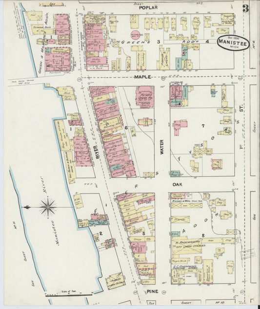 Sanborn Fire Insurance Map from Manistee, Manistee County, Michigan (1890), Sheet #0003 - Historic Sanborn Fire Insurance Map Print, vintage old map wall art, antique decor, genealogy gift, Michigan Michigan map