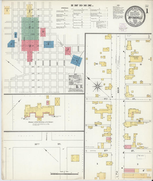 Sanborn Fire Insurance Map from Wytheville, Wythe County, Virginia (1903), Sheet #0001 - Complete Map Set gallery image, historic Sanborn map, vintage wall art, Virginia Virginia