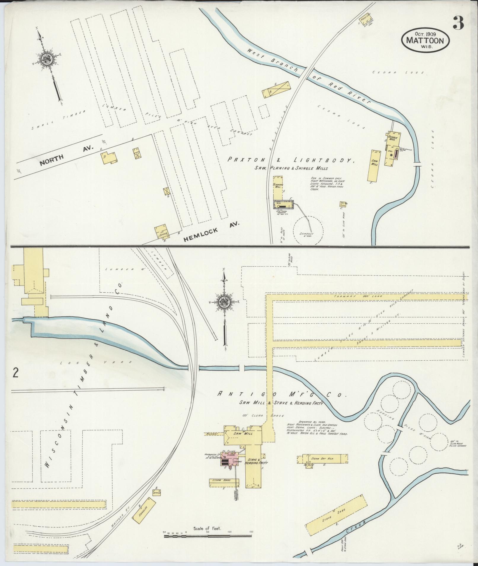 Sanborn Fire Insurance Map from Mattoon, Shawano County, Wisconsin (1909), Sheet #0003 - Historic Sanborn Fire Insurance Map Print, vintage old map wall art, antique decor, genealogy gift, Wisconsin Wisconsin map