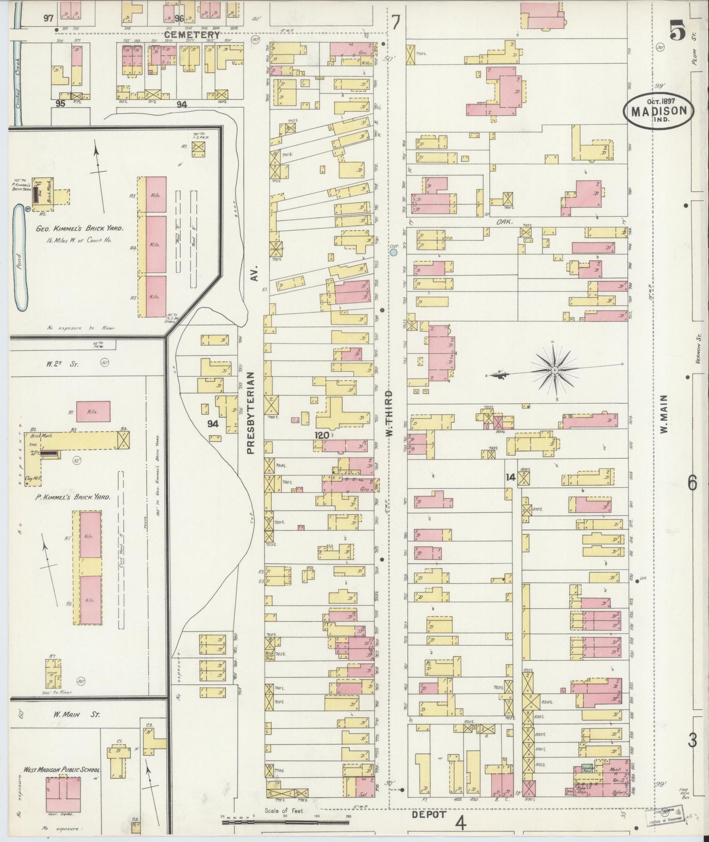 Sanborn Fire Insurance Map from Madison, Jefferson County, Indiana (1897), Sheet #0005 - Complete Map Set gallery image, historic Sanborn map, vintage wall art, Indiana Indiana