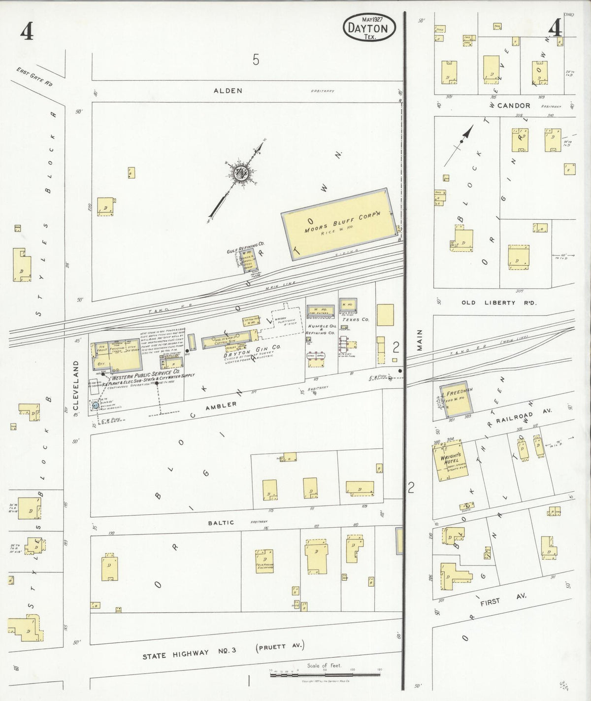 Sanborn Fire Insurance Map from Dayton, Liberty County, Texas (1927), Sheet #0004 - Historic Sanborn Fire Insurance Map Print, vintage old map wall art, antique decor, genealogy gift, Texas Texas map