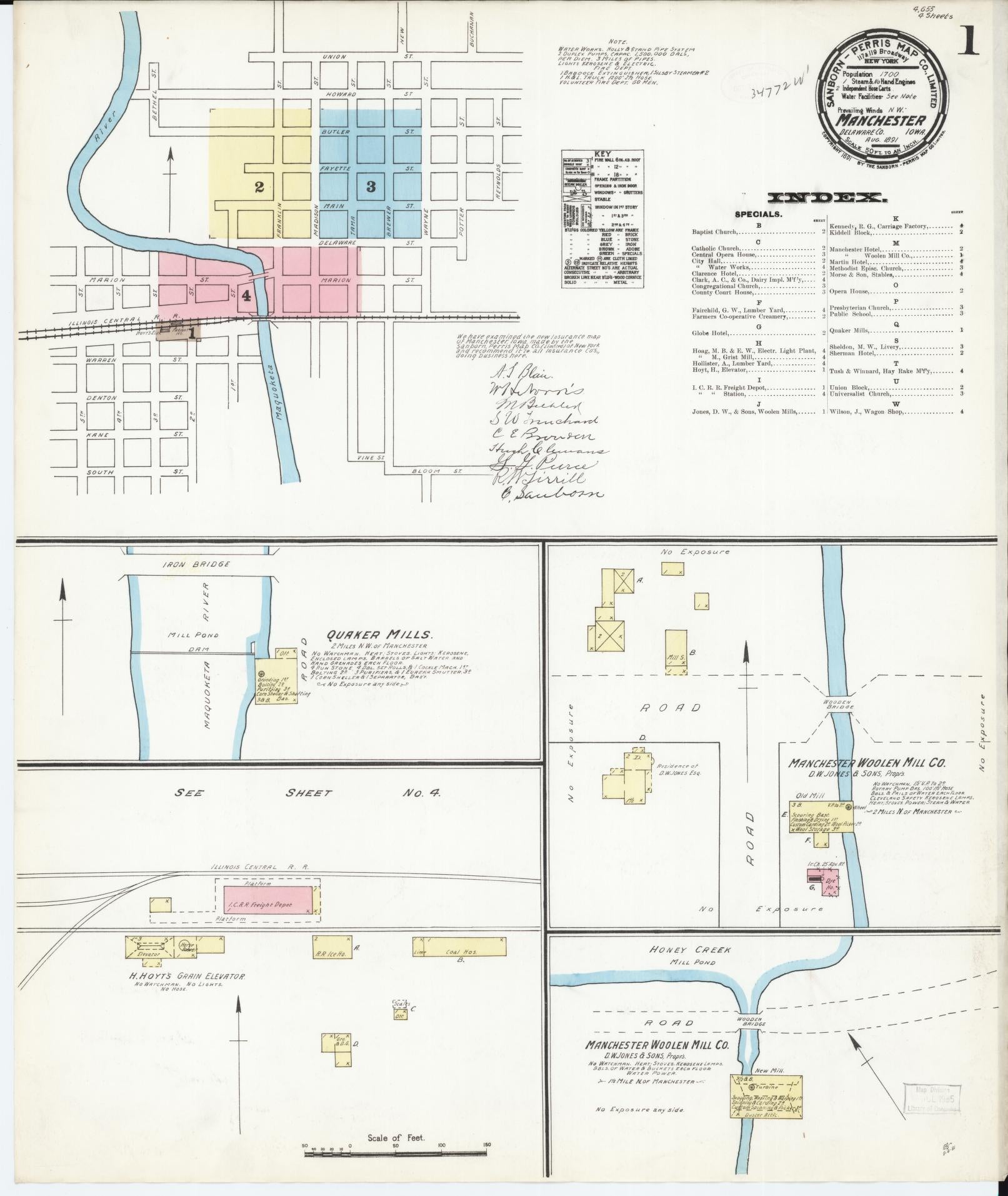 Sanborn Fire Insurance Map from Manchester, Delaware County, Iowa (1891), Sheet #0001 - Historic Sanborn Fire Insurance Map Print, vintage old map wall art, antique decor, genealogy gift, Manchester Delaware map