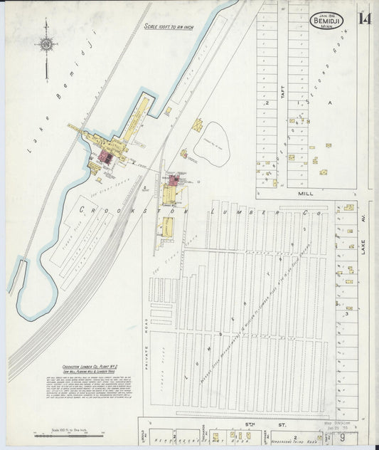 Sanborn Fire Insurance Map from Bemidji, Beltrami County, Minnesota (1916), Sheet #0014 - Historic Sanborn Fire Insurance Map Print, vintage old map wall art, antique decor, genealogy gift, Minnesota Minnesota map