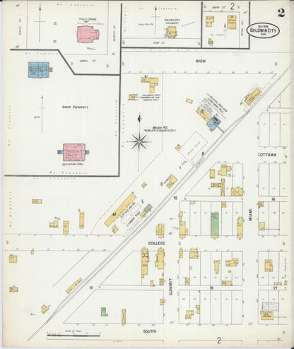 Sanborn Fire Insurance Map from Baldwin City, Douglas County, Kansas (1899), Sheet #0002 - Complete Map Set gallery image, historic Sanborn map, vintage wall art, Kansas Kansas