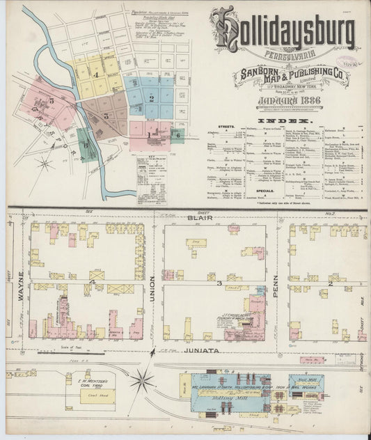 Sanborn Fire Insurance Map from Hollidaysburg, Blair County, Pennsylvania (1886), Sheet #0001 - Complete Map Set gallery image, historic Sanborn map, vintage wall art, Pennsylvania Pennsylvania