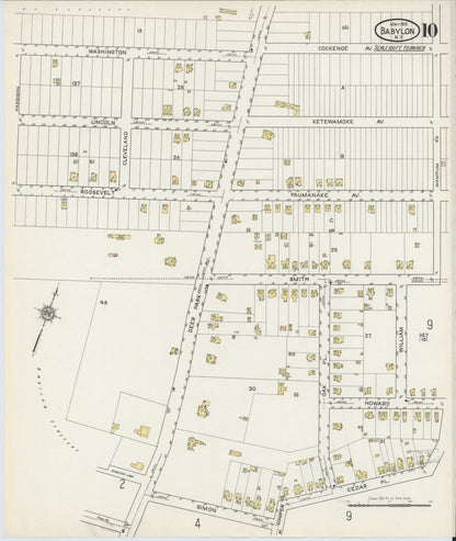 Sanborn Fire Insurance Map from Babylon, Suffolk County, New York (1915), Sheet #0010 - Historic Sanborn Fire Insurance Map Print, vintage old map wall art, antique decor, genealogy gift, New York New York map