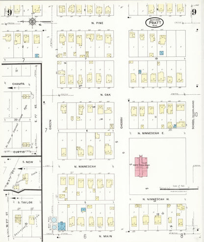 Sanborn Fire Insurance Map from Pratt, Pratt County, Kansas (1924), Sheet #0009 - Complete Map Set gallery image, historic Sanborn map, vintage wall art, Kansas Kansas