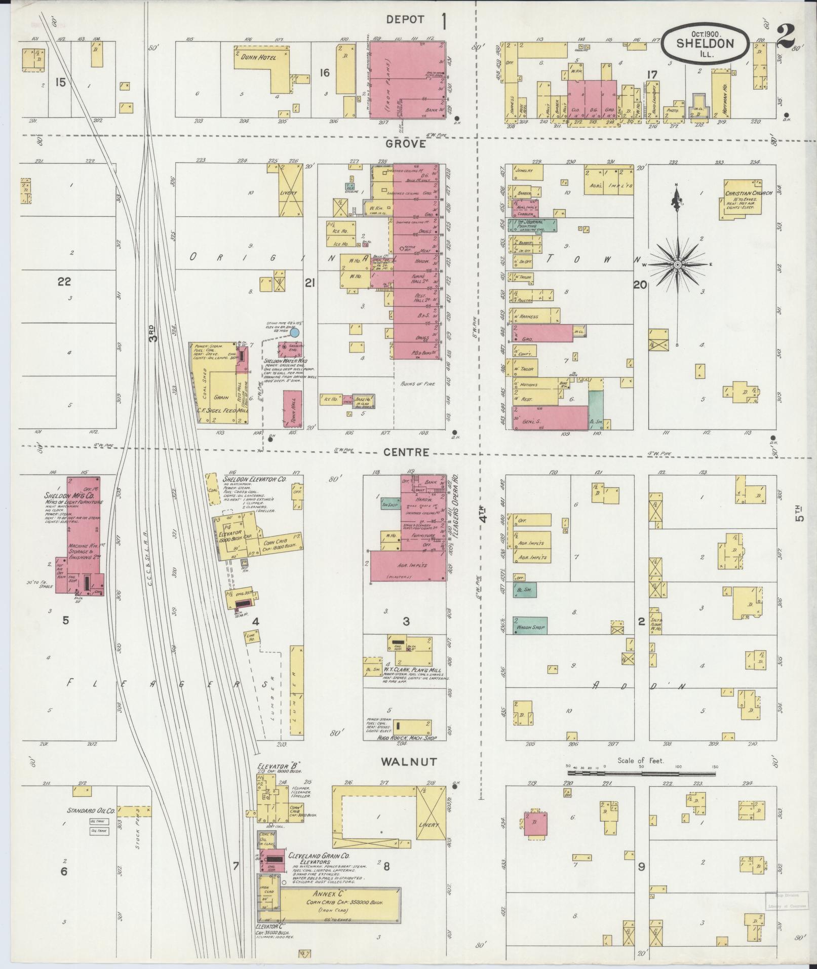 Sanborn Fire Insurance Map from Sheldon, Iroquois County, Illinois (1900), Sheet #0002 - Complete Map Set gallery image, historic Sanborn map, vintage wall art, Illinois Illinois