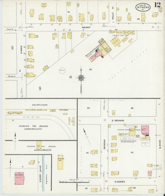 Sanborn Fire Insurance Map from Athens, Bradford County, Pennsylvania (1911), Sheet #0012 - Historic Sanborn Fire Insurance Map Print, vintage old map wall art, antique decor, genealogy gift, Pennsylvania Pennsylvania map