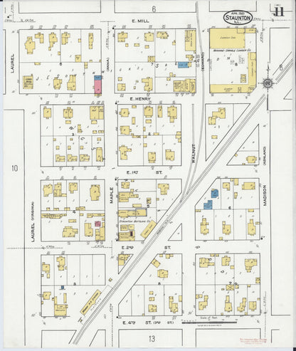 Sanborn Fire Insurance Map from Staunton, Macoupin County, Illinois (1921), Sheet #0011 - Complete Map Set gallery image, historic Sanborn map, vintage wall art, Illinois Illinois