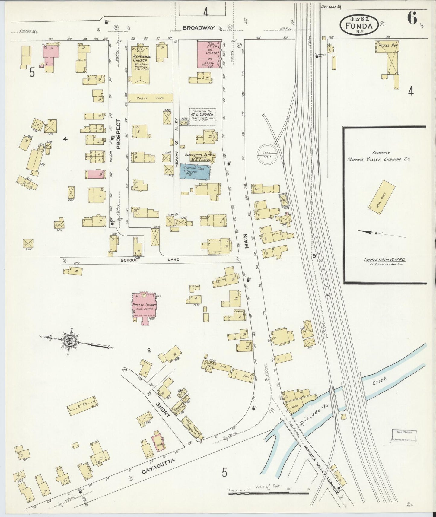 Sanborn Fire Insurance Map from Fonda, Montgomery County, New York (1912), Sheet #0006 - Historic Sanborn Fire Insurance Map Print, vintage old map wall art, antique decor, genealogy gift, New York New York map