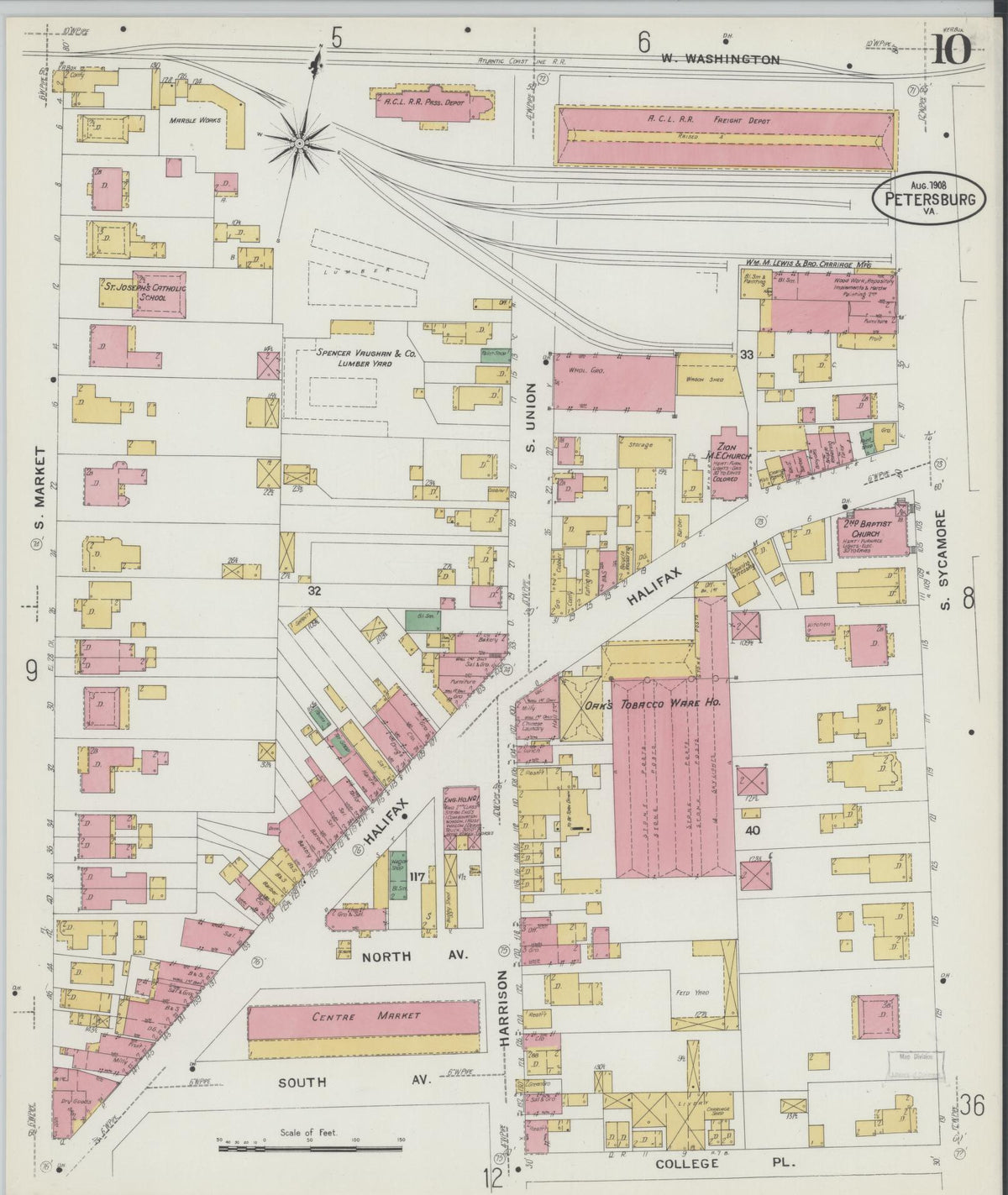 Sanborn Fire Insurance Map from Petersburg, Independent Cities, Virginia (1908), Sheet #0010 - Complete Map Set gallery image, historic Sanborn map, vintage wall art, Virginia Virginia