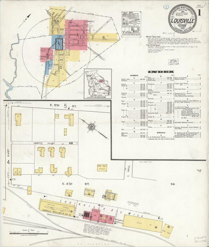Sanborn Fire Insurance Map from Louisville, Jefferson County, Georgia (1921), Sheet #0001 - Complete Map Set gallery image, historic Sanborn map, vintage wall art, Georgia Georgia