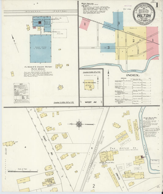 Sanborn Fire Insurance Map from Hilton, Monroe County, New York (1909), Sheet #0001 - Historic Sanborn Fire Insurance Map Print, vintage old map wall art, antique decor, genealogy gift, New York New York map