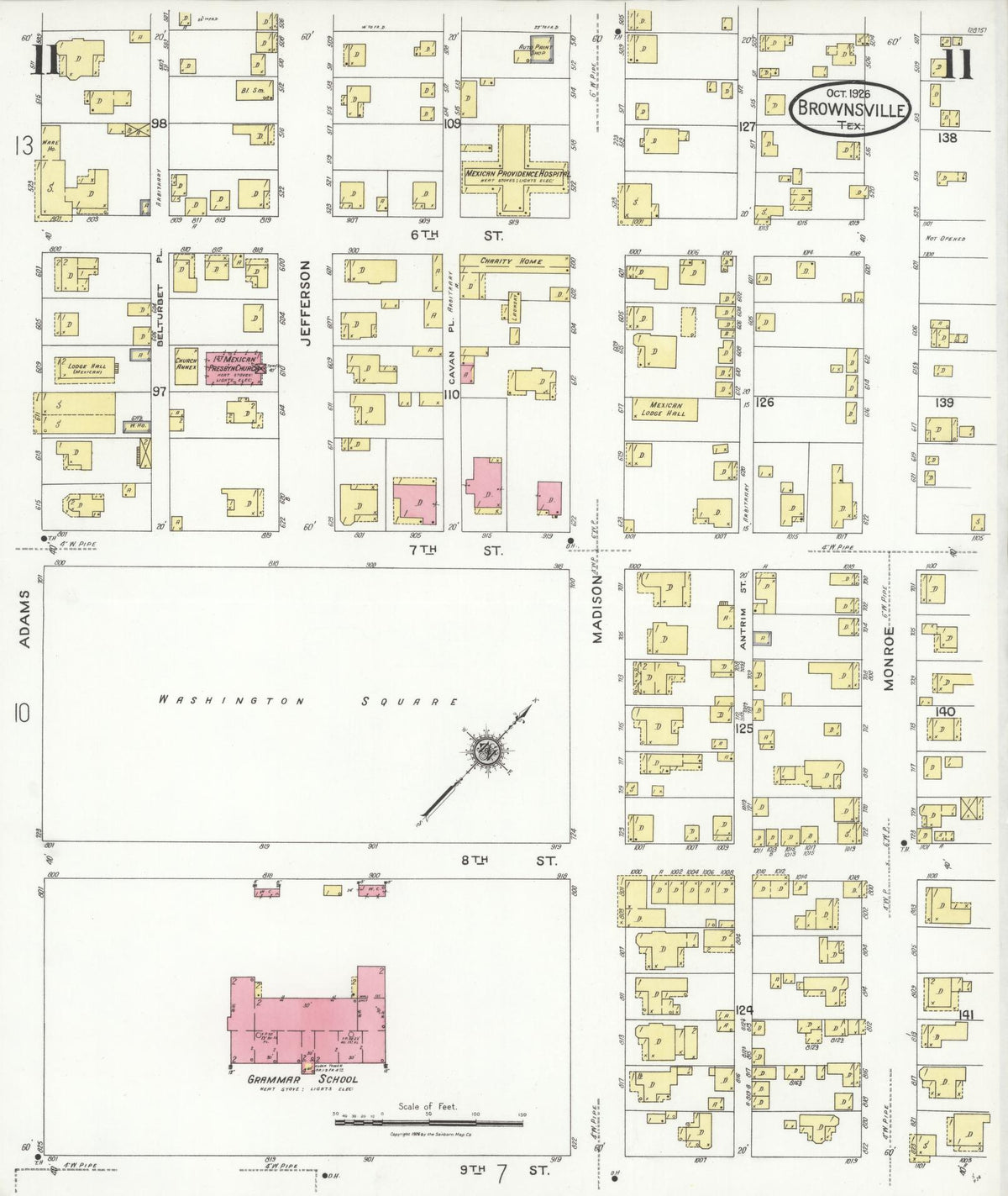 Sanborn Fire Insurance Map from Brownsville, Cameron County, Texas (1926), Sheet #0011 - Complete Map Set gallery image, historic Sanborn map, vintage wall art, Texas Texas