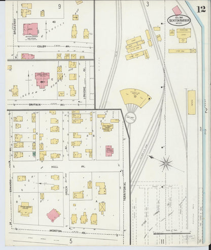 Sanborn Fire Insurance Map from Benton Harbor, Berrien County, Michigan (1905), Sheet #0012 - Historic Sanborn Fire Insurance Map Print, vintage old map wall art, antique decor, genealogy gift, Michigan Michigan map