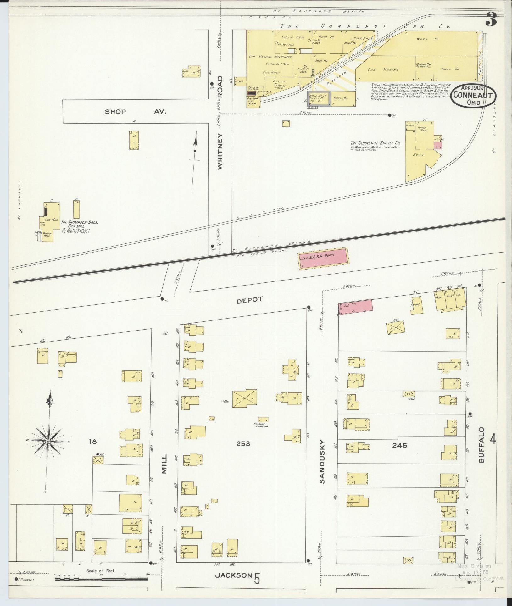 Sanborn Fire Insurance Map from Conneaut, Ashtabula County, Ohio (1909), Sheet #0003 - Historic Sanborn Fire Insurance Map Print, vintage old map wall art, antique decor, genealogy gift, Ohio Ohio map