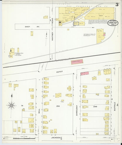 Sanborn Fire Insurance Map from Conneaut, Ashtabula County, Ohio (1909), Sheet #0003 - Historic Sanborn Fire Insurance Map Print, vintage old map wall art, antique decor, genealogy gift, Ohio Ohio map