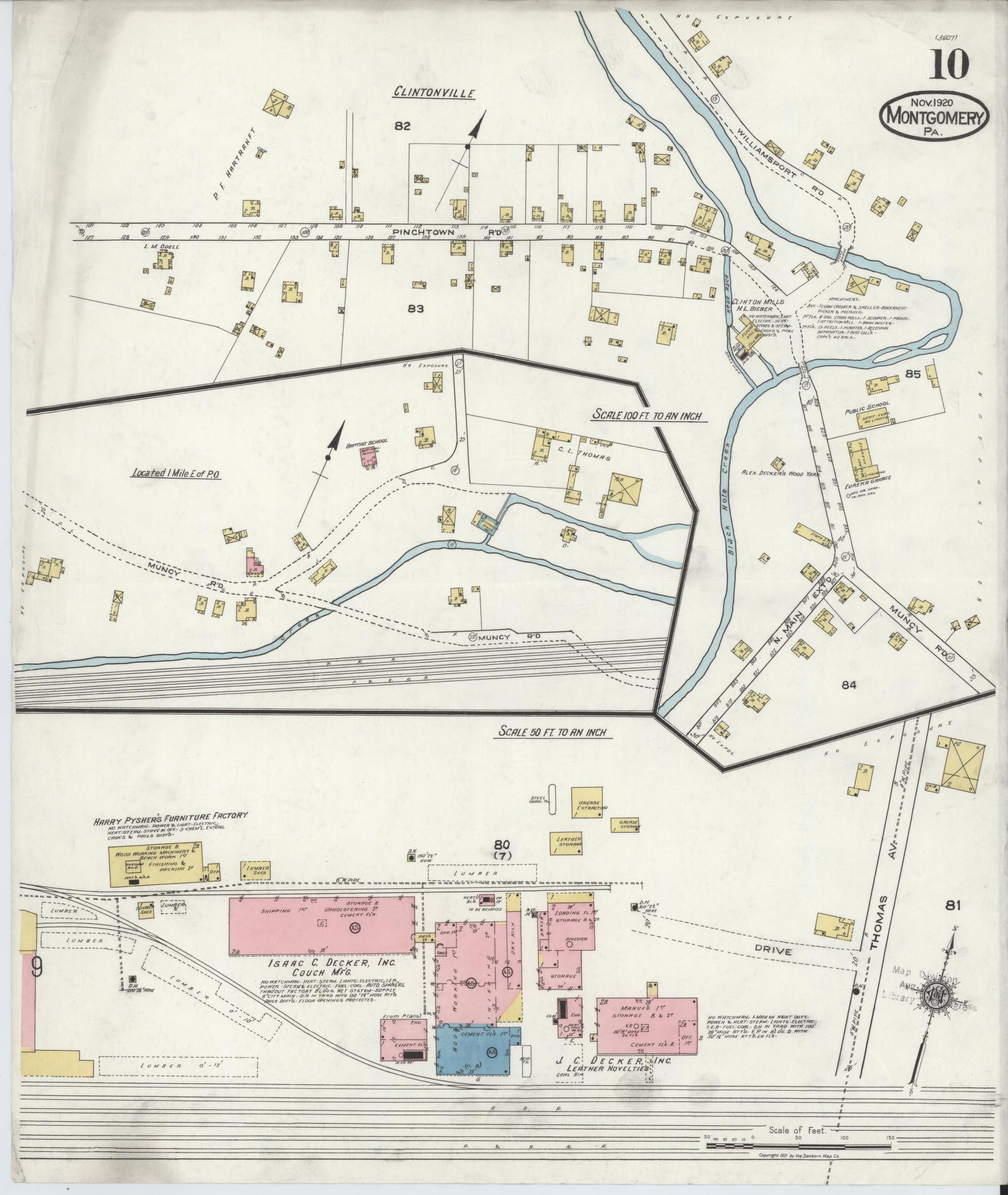 Sanborn Fire Insurance Map from Montgomery, Lycoming County, Pennsylvania (1920), Sheet #0010 - Complete Map Set gallery image, historic Sanborn map, vintage wall art, Pennsylvania Pennsylvania