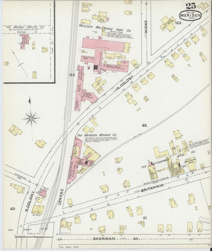 Sanborn Fire Insurance Map from Meriden, New Haven County, Connecticut (1891), Sheet #0025 - Complete Map Set gallery image, historic Sanborn map, vintage wall art, Connecticut Connecticut