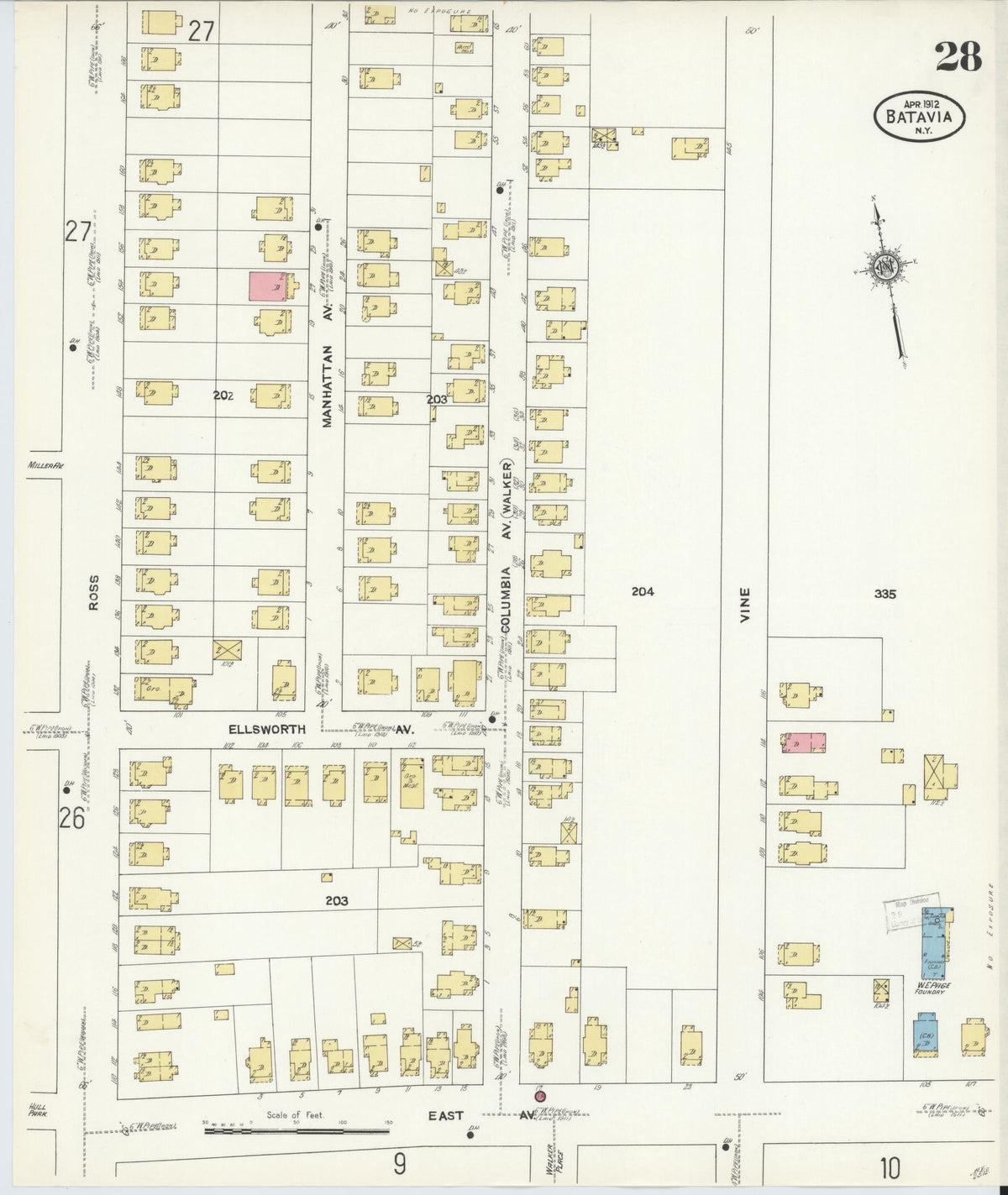 Sanborn Fire Insurance Map from Batavia, Genesee County, New York (1912), Sheet #0028 - Complete Map Set gallery image, historic Sanborn map, vintage wall art, New York New York