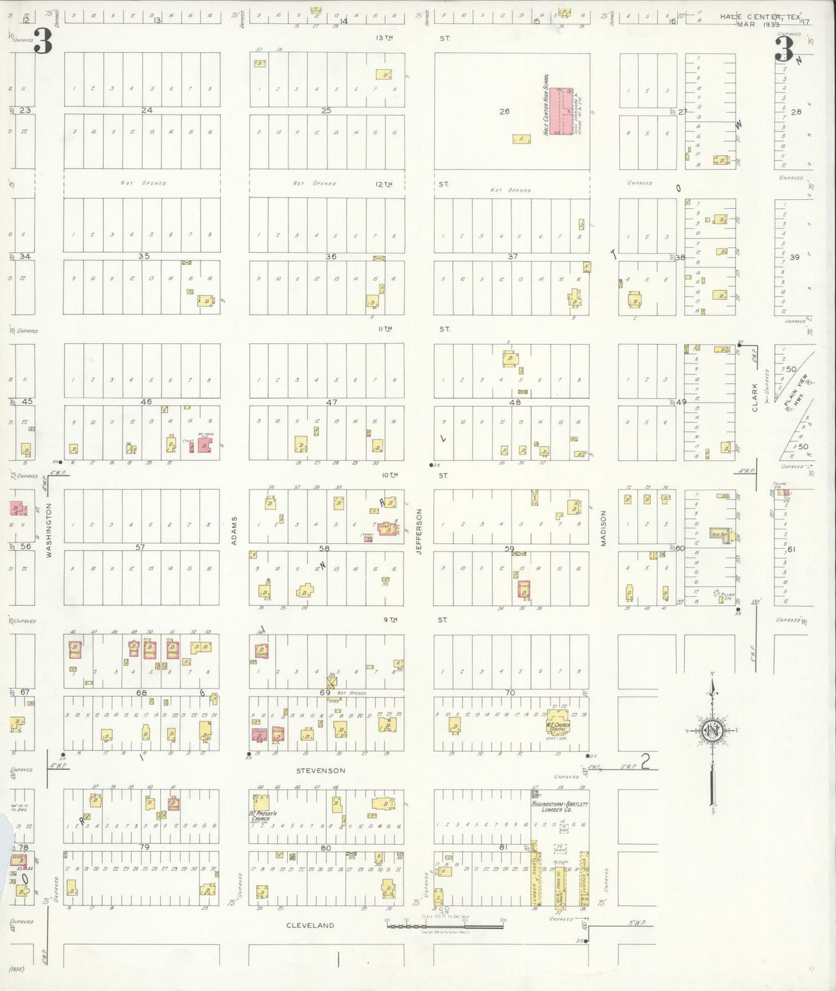Sanborn Fire Insurance Map from Hale Center, Hale County, Texas (1933), Sheet #0003 - Complete Map Set gallery image, historic Sanborn map, vintage wall art, Texas Texas
