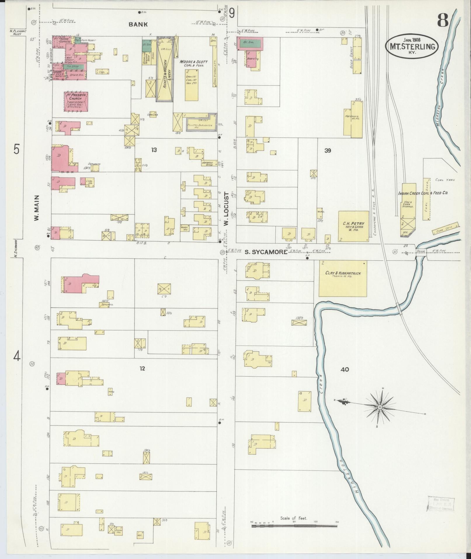 Sanborn Fire Insurance Map from Mount Sterling, Montgomery County, Kentucky (1908), Sheet #0008 - Historic Sanborn Fire Insurance Map Print, vintage old map wall art, antique decor, genealogy gift, Kentucky Kentucky map