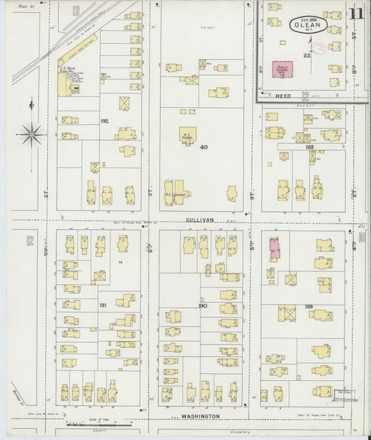 Sanborn Fire Insurance Map from Olean, Cattaraugus County, New York (1894), Sheet #0011 - Historic Sanborn Fire Insurance Map Print, vintage old map wall art, antique decor, genealogy gift, New York New York map