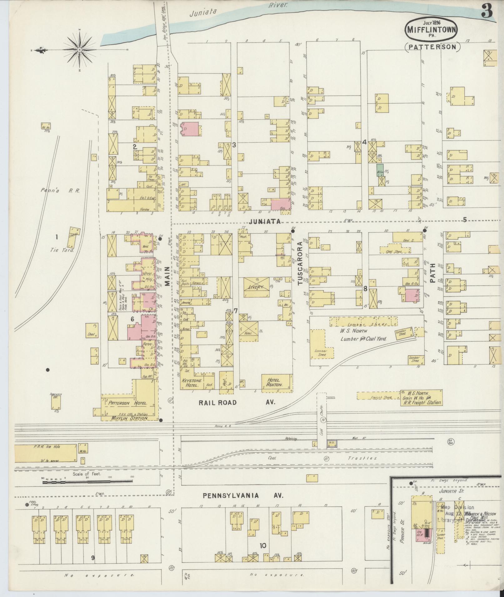 Sanborn Fire Insurance Map from Mifflintown, Juniata County, Pennsylvania (1896), Sheet #0003 - Complete Map Set gallery image, historic Sanborn map, vintage wall art, Pennsylvania Pennsylvania
