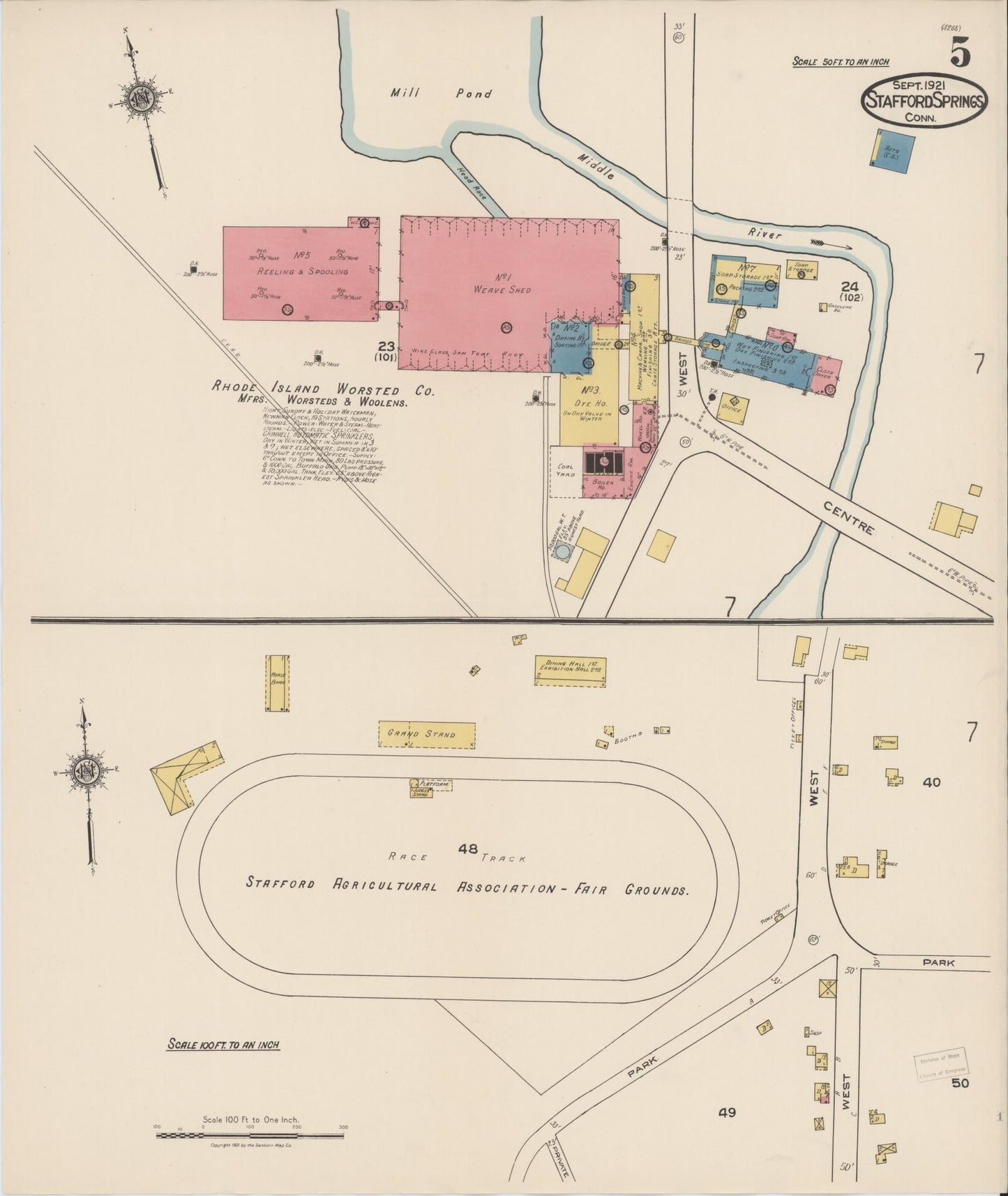 Sanborn Fire Insurance Map from Stafford Springs, Tolland County, Connecticut (1921), Sheet #0005 - Complete Map Set gallery image, historic Sanborn map, vintage wall art, Connecticut Connecticut