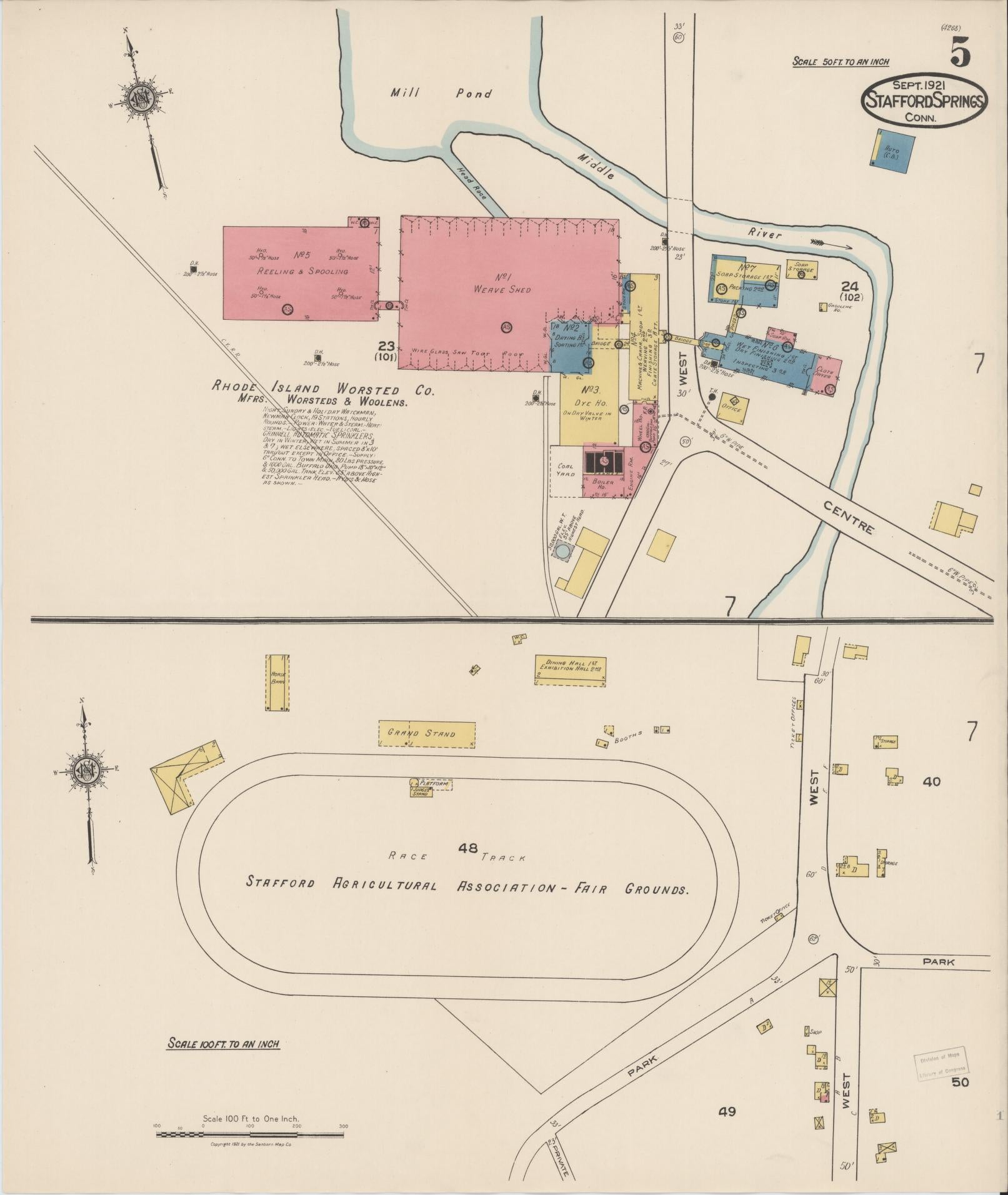 Sanborn Fire Insurance Map from Stafford Springs, Tolland County, Connecticut (1921), Sheet #0005 - Complete Map Set gallery image, historic Sanborn map, vintage wall art, Connecticut Connecticut