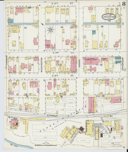 Sanborn Fire Insurance Map from Ironton, Lawrence County, Ohio (1893), Sheet #0008 - Historic Sanborn Fire Insurance Map Print, vintage old map wall art, antique decor, genealogy gift, Ohio Ohio map