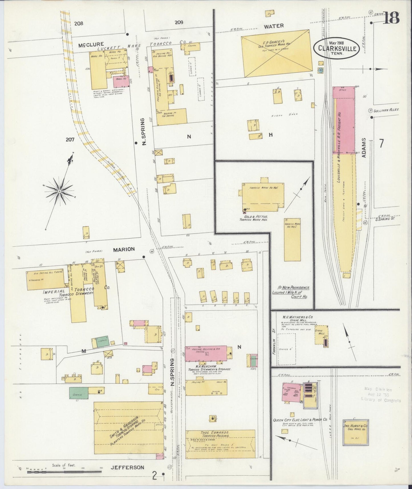 Sanborn Fire Insurance Map from Clarksville, Montgomery County, Tennessee (1908), Sheet #0018 - Complete Map Set gallery image, historic Sanborn map, vintage wall art, Tennessee Tennessee