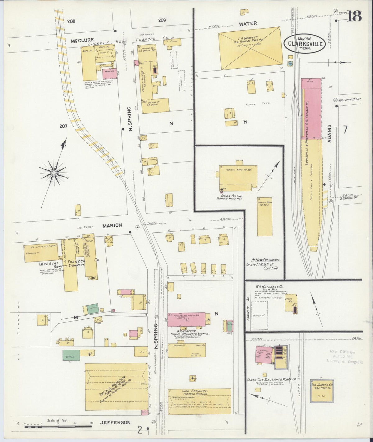 Sanborn Fire Insurance Map from Clarksville, Montgomery County, Tennessee (1908), Sheet #0018 - Complete Map Set gallery image, historic Sanborn map, vintage wall art, Tennessee Tennessee