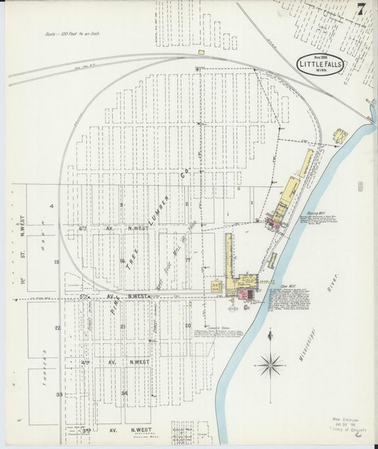 Sanborn Fire Insurance Map from Little Falls, Morrison County, Minnesota (1895), Sheet #0007 - Historic Sanborn Fire Insurance Map Print, vintage old map wall art, antique decor, genealogy gift, Minnesota Minnesota map